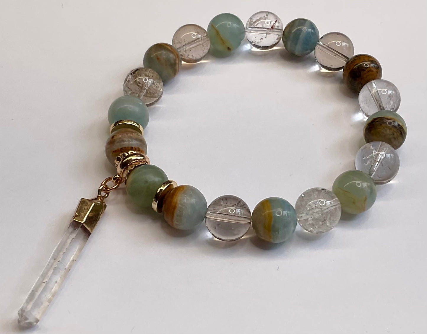 Blue Calcite and Lodolite with Clear Quartz Dangle Charm