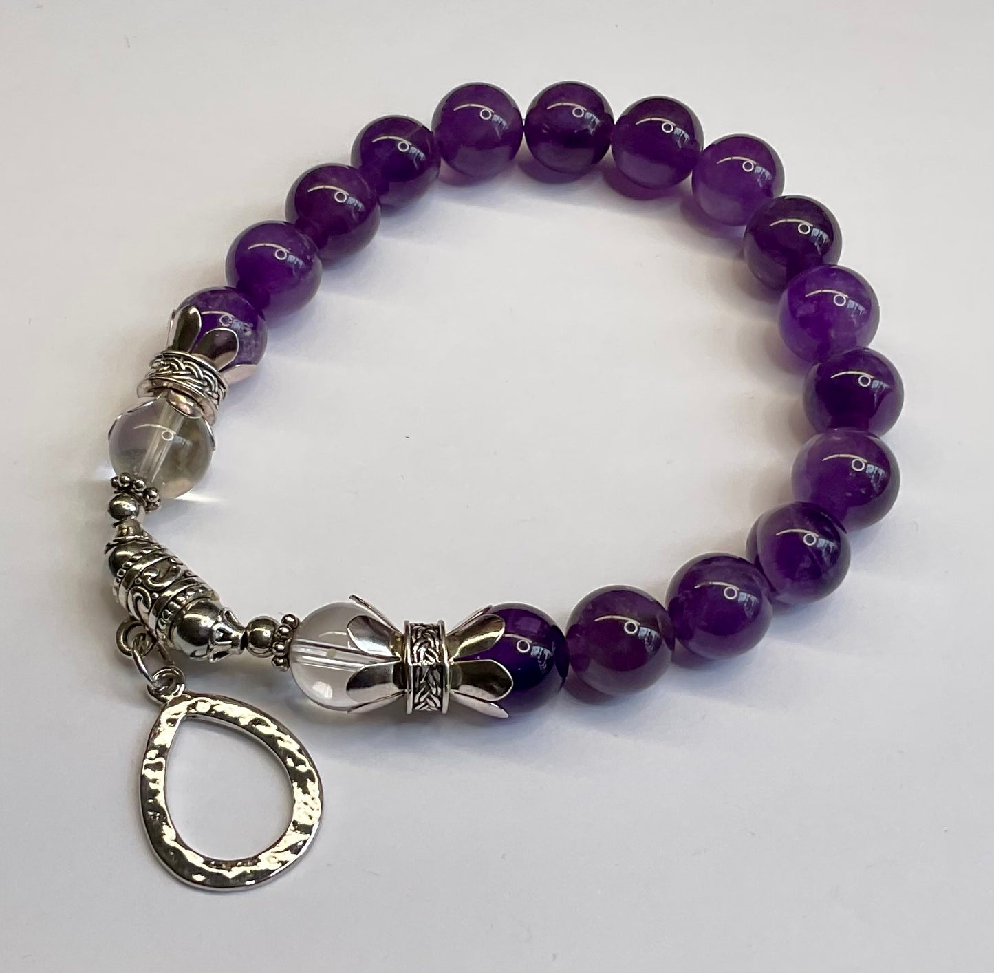 Amethyst and Clear Quartz with Silver Dangle Charm