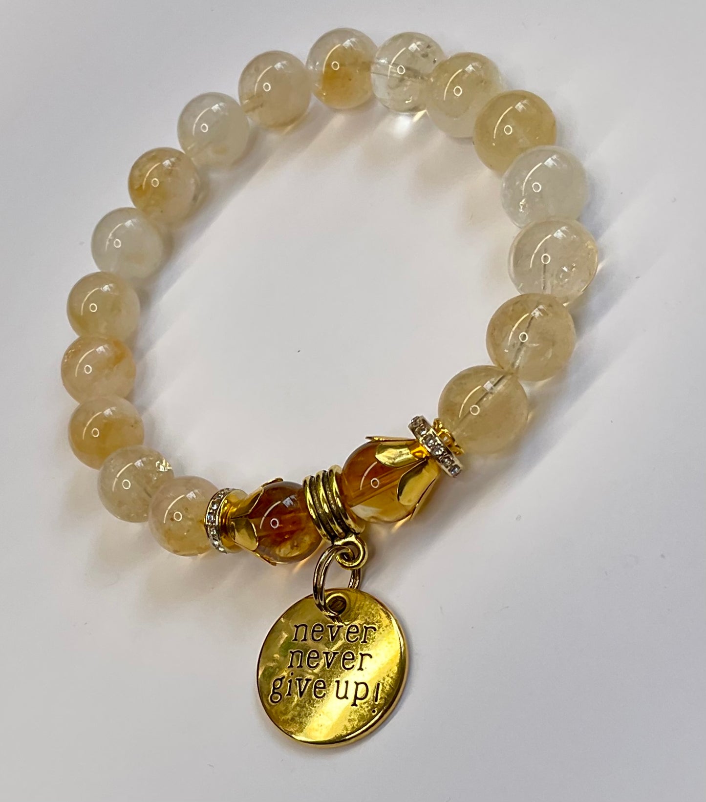Citrine with “Never Never Give Up” Dangle Charm