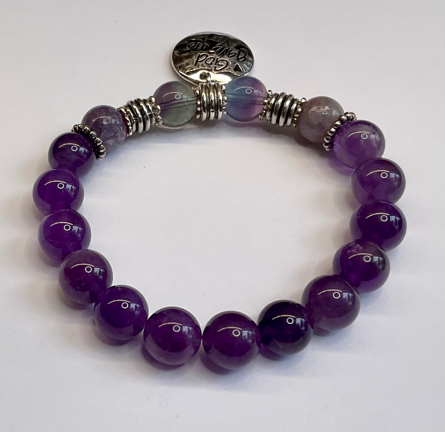 Amethyst, Rainbow Flourite and Cherry Tourmaline with “God Gave Me You” Dangle Charm