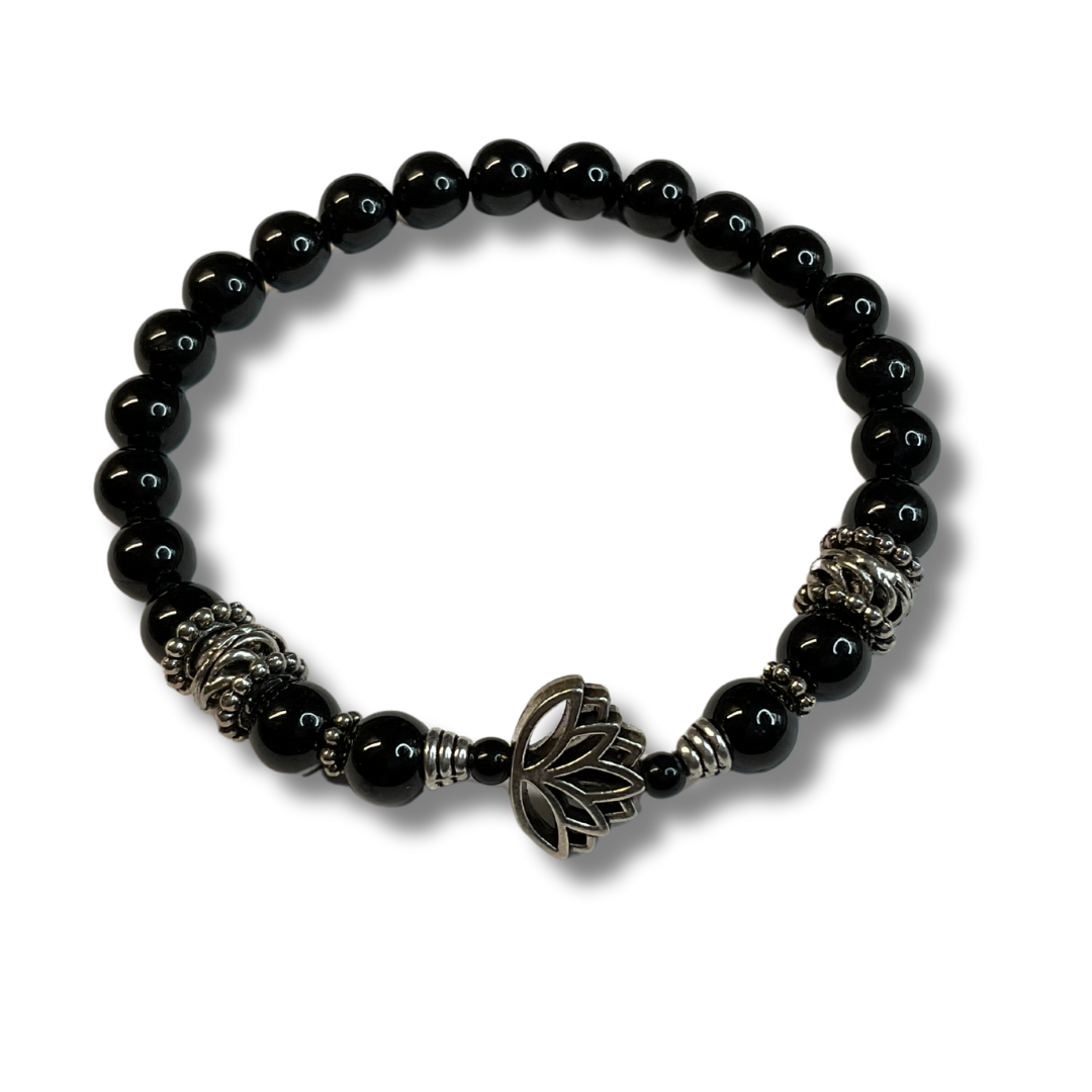 Black Tourmaline Unisex Lotus Flower