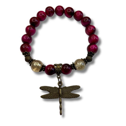 Pink Tiger’s Eye with Dragon Fly Charm