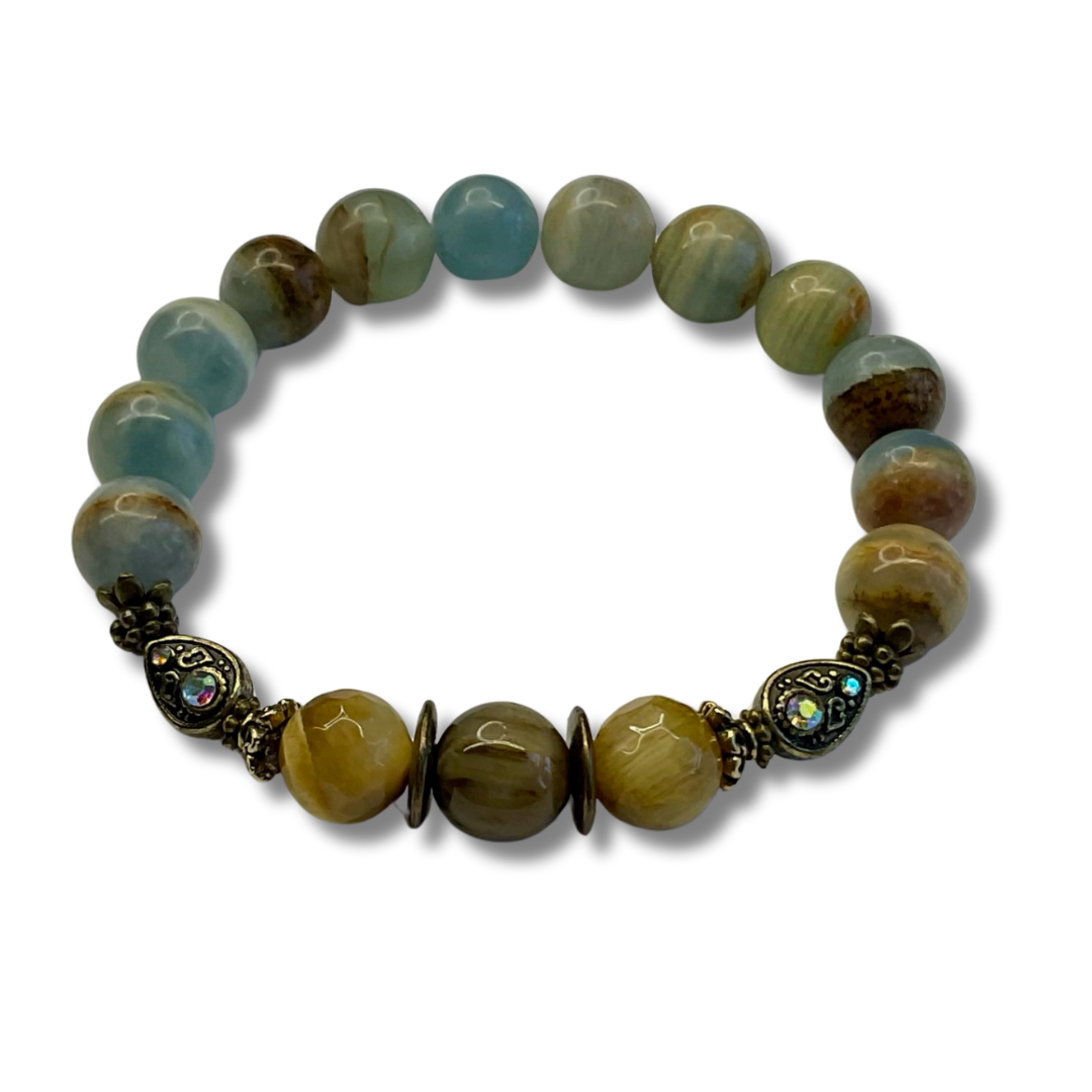 Blue Calcite with Faceted Tiger’s Eye