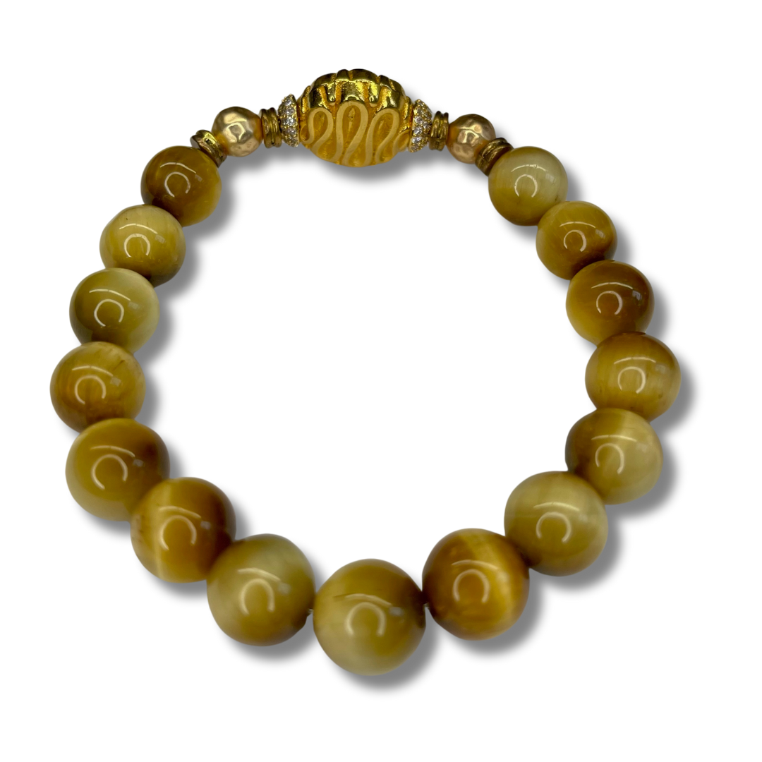 Golden Tiger’s Eye with Rhinestone Bead Caps