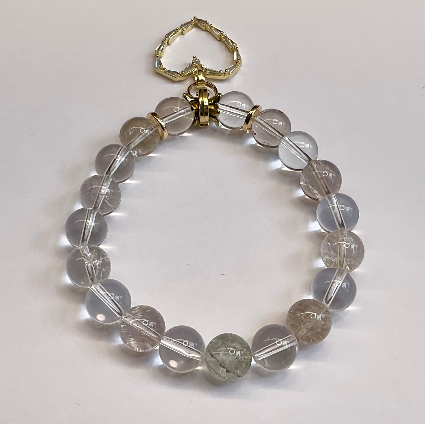 Lodolite and Clear Quartz with Crystal Heart Dangle Charm