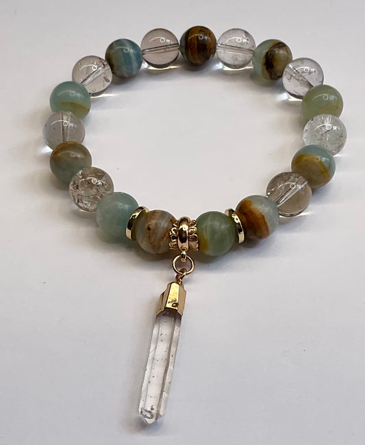 Blue Calcite and Lodolite with Clear Quartz Dangle Charm