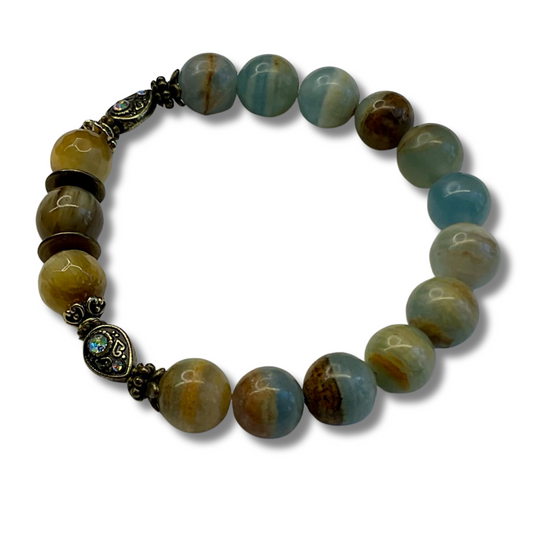 Blue Calcite with Faceted Tiger’s Eye