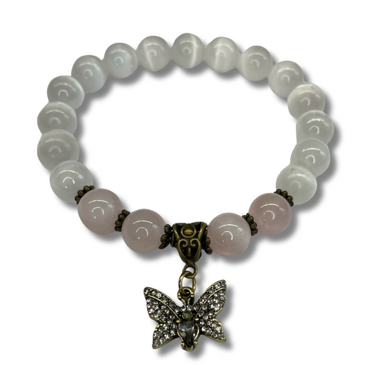 Selenite with Rhinestone Butterfly